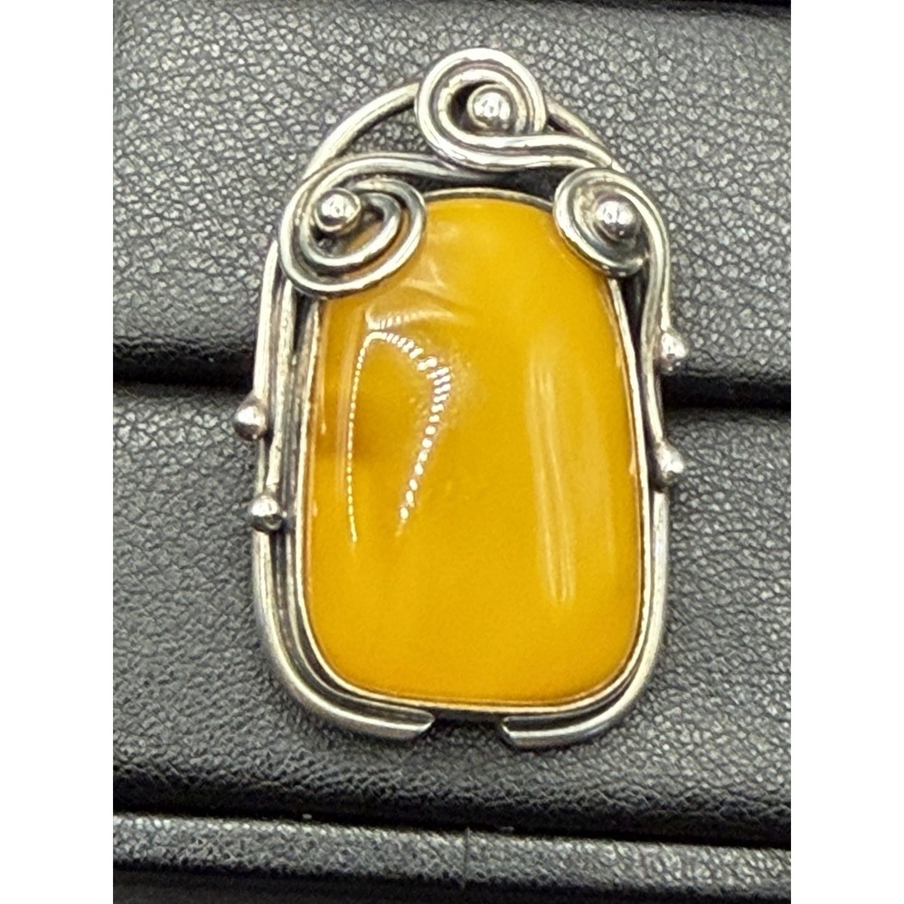 Vintage Sterling Silver Honey Amber Pendant Brooch Pin 17 Grams J19